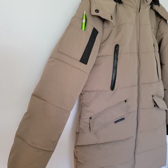 Noize Mid Length Parka Winter Jacket Addie Sz M Khaki Neutral Minimalist Warm - Picture 2 of 15